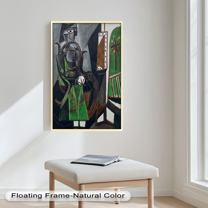 Figure by the Window – Abstract Green Interior Picasso Oil Painting