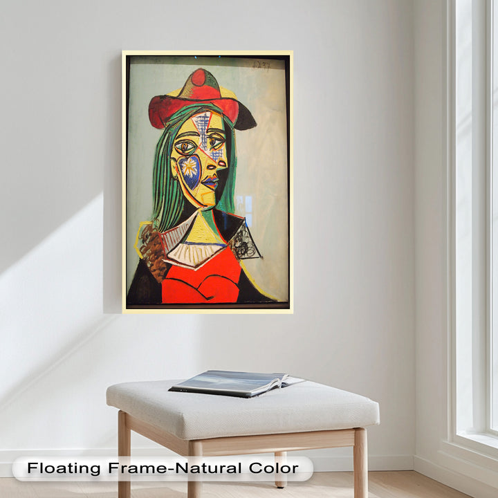 Strahlender Blick – Frau mit rotem Hut, kubistisches Porträt, Picasso-Ölgemälde