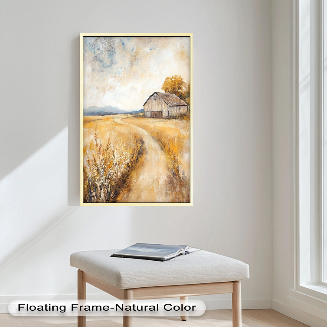 Country Wall Art - Golden Field Barn Landschaftsölgemälde
