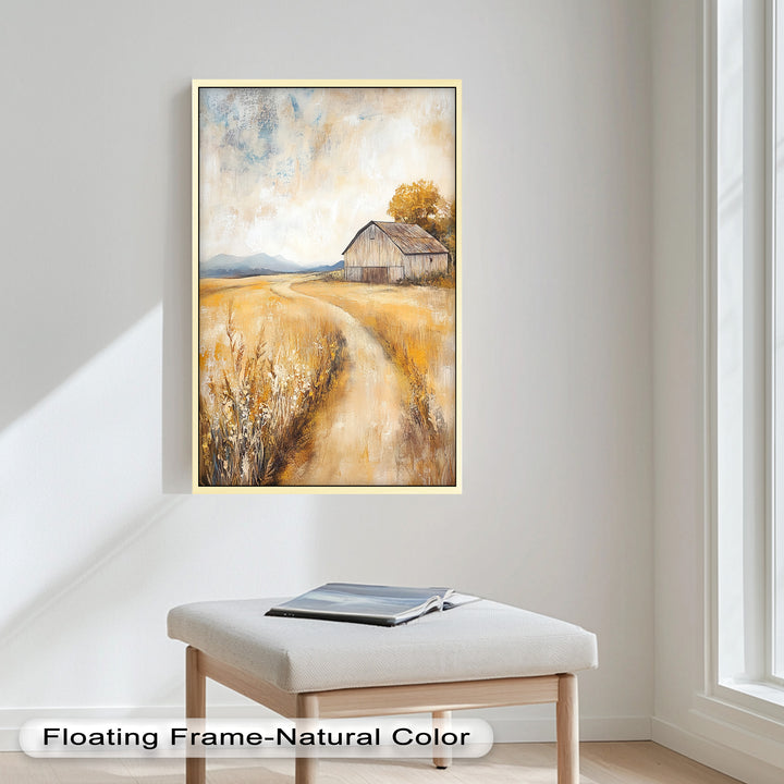 Country Wall Art - Golden Field Barn Landschaftsölgemälde