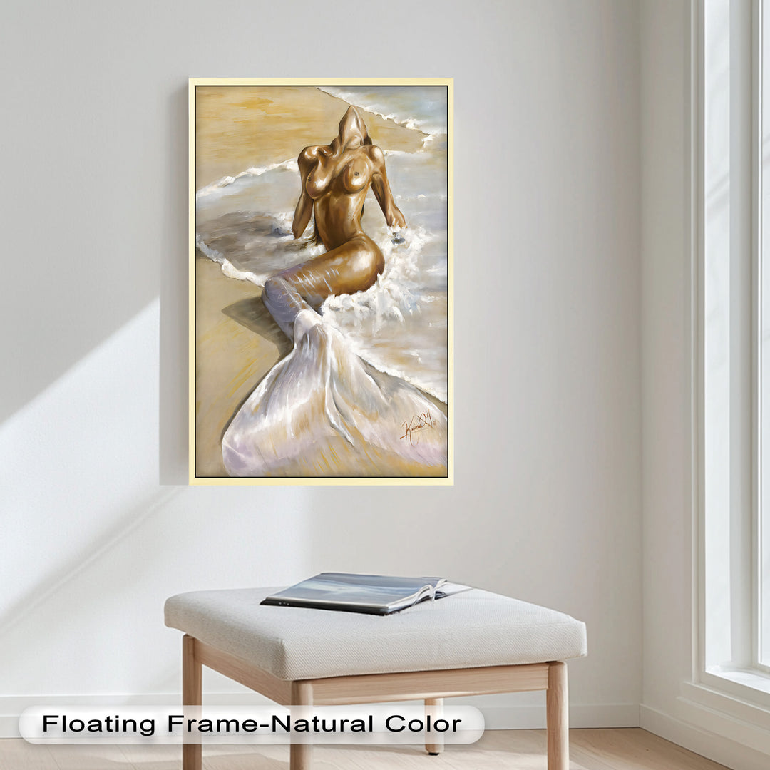 Golden Tide – Sensual Mermaid Oil Painting