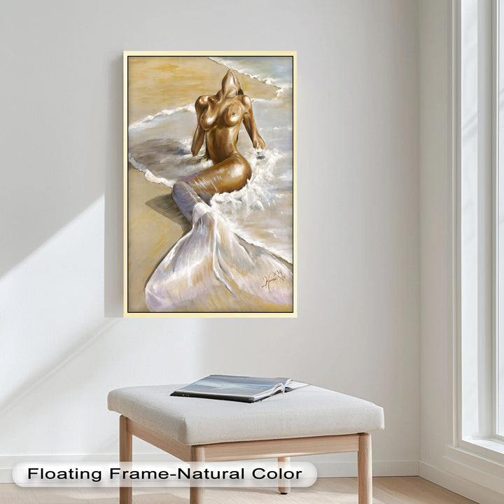 Golden Tide – Sensual Mermaid Oil Painting