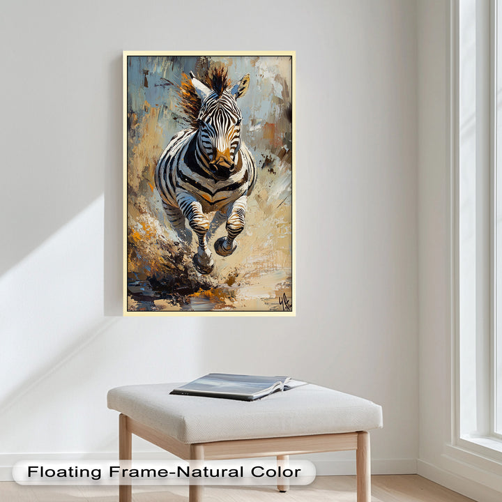Charging Zebra in Dust Storm – Wildlife Animal Oil Painting