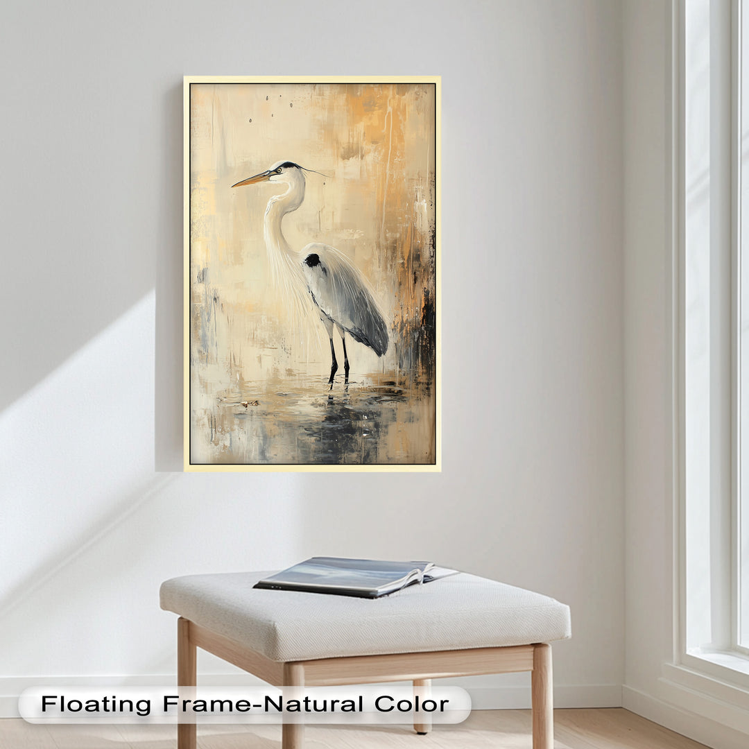 Golden Stillness – Heron in Reflective Water Oil Painting