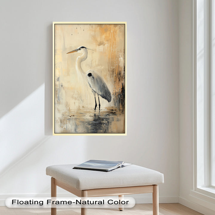 Golden Stillness – Heron in Reflective Water Oil Painting