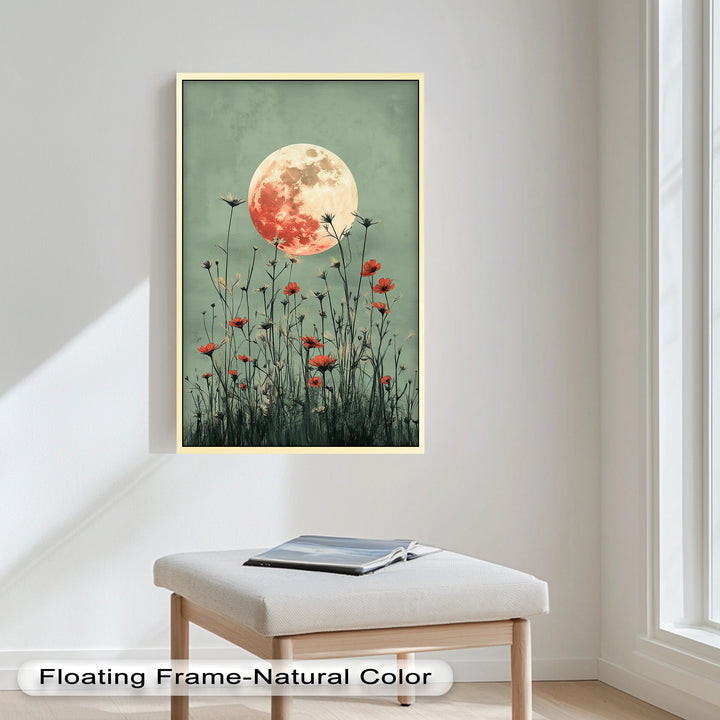 Celestial Wildflowers – Full Moon Over Red Meadow Blooms Oil Painting