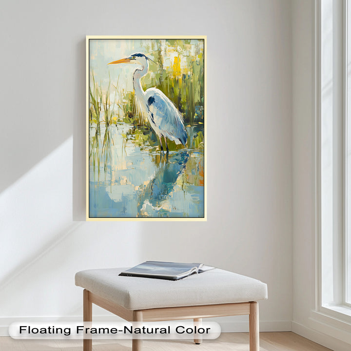 Reflections of Grace – Heron in Wetlands Oil Painting