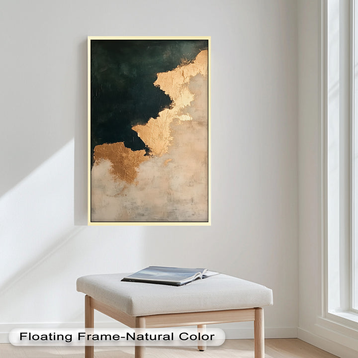 Golden Drift – Minimalistisches abstraktes Ölgemälde in Gold und Dunkelgrün