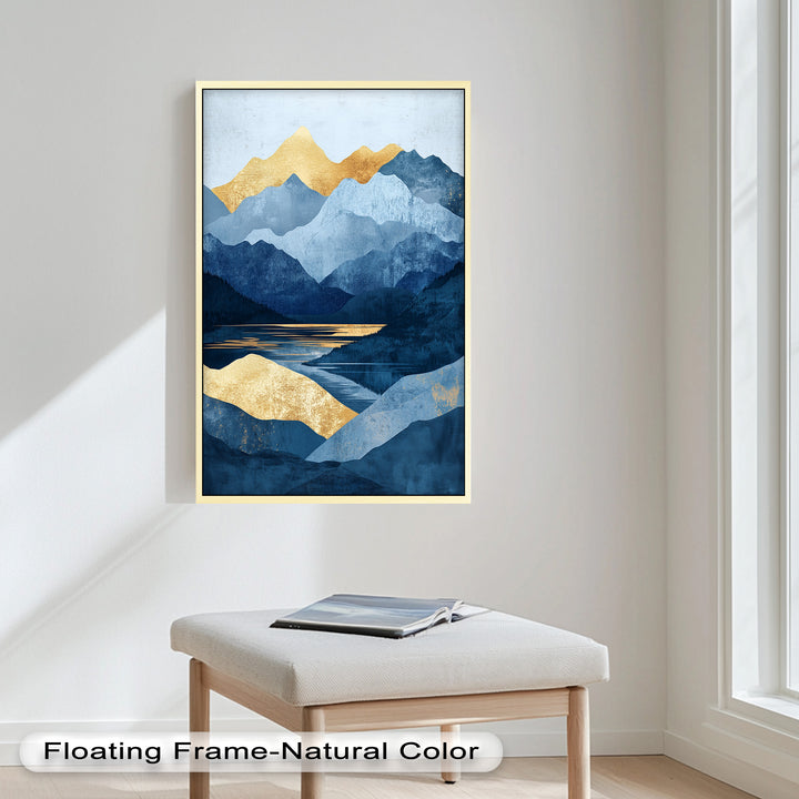 Golden Horizon – Abstract Blue Mountain Landscape Oil Painting