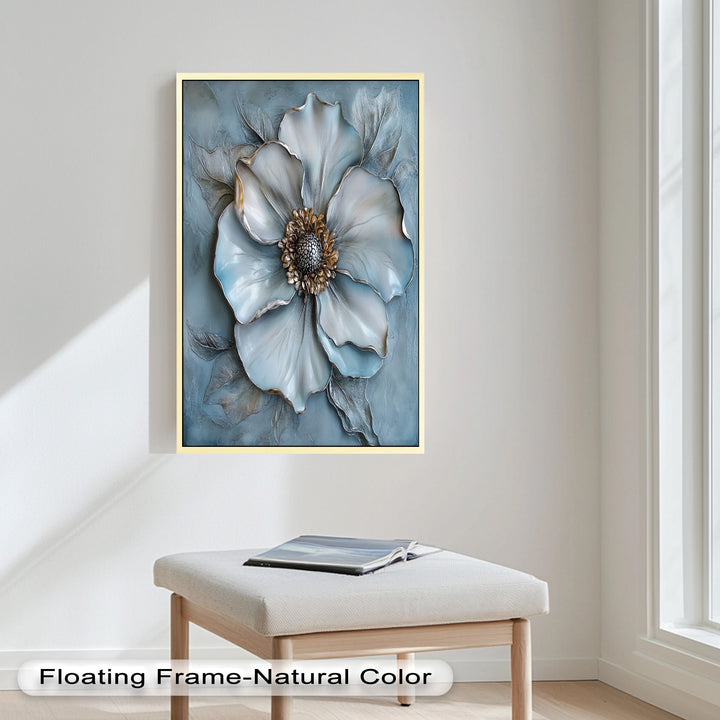 Blue Mist Bloom – Sculptural Petal Flower Oil Painting