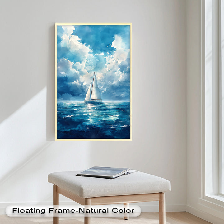 Blue Sky – White Sailboat Oil Painting