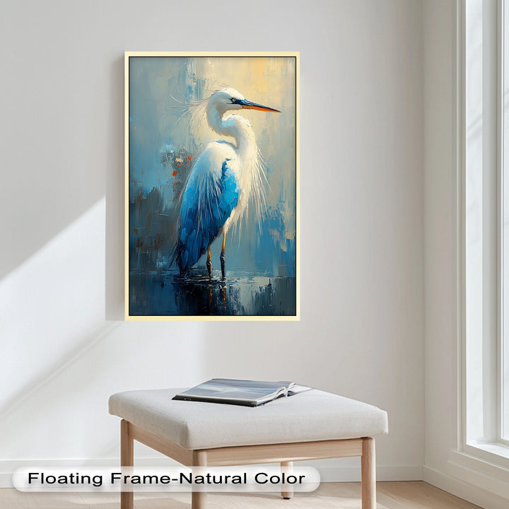 Blue Heron in Abstract – Framed Oil Painting