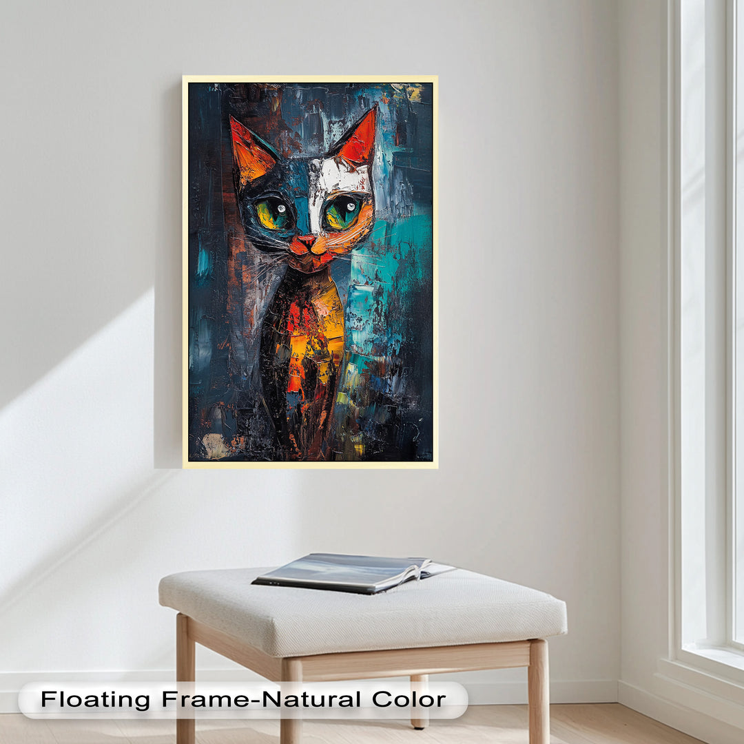 Abstraktes Katzenportrait mit Neonfarben - Tierölgemälde