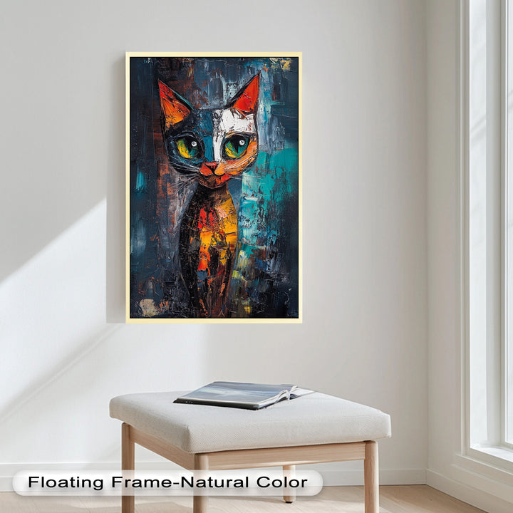 Abstraktes Katzenportrait mit Neonfarben - Tierölgemälde