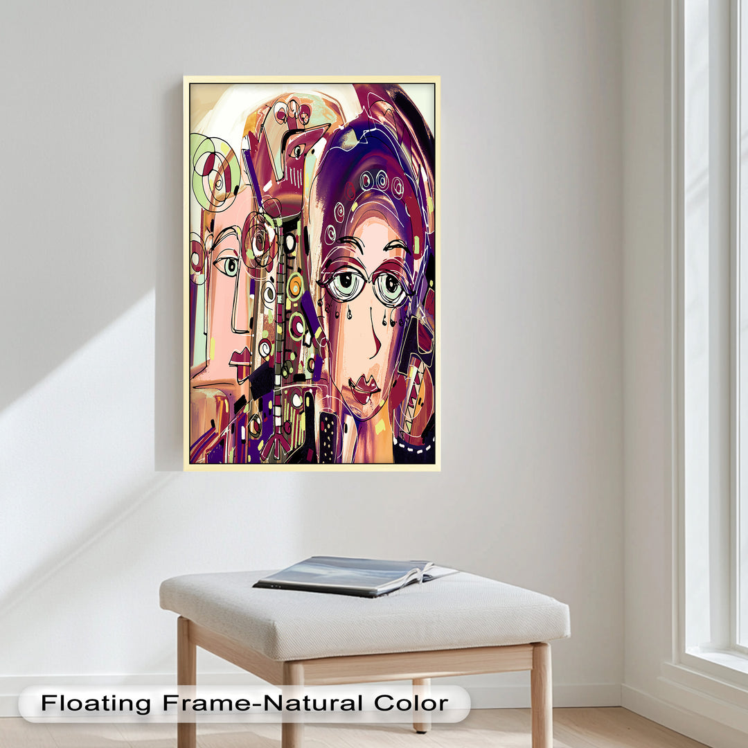 Whispers in Color – Dual Faces with Expressive Eyes Picasso Oil Painting
