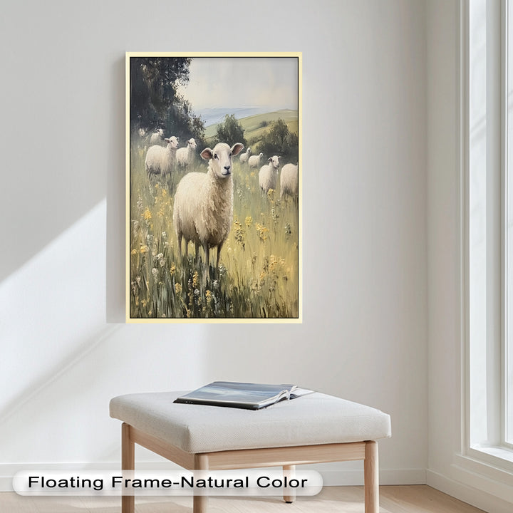 Sheep in Spring Meadow – Pastoral Oil Painting