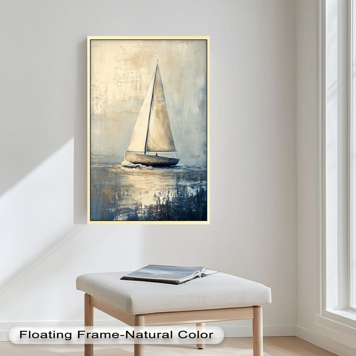 Golden Sail – Minimalistisches Ölgemälde „Boot auf See“