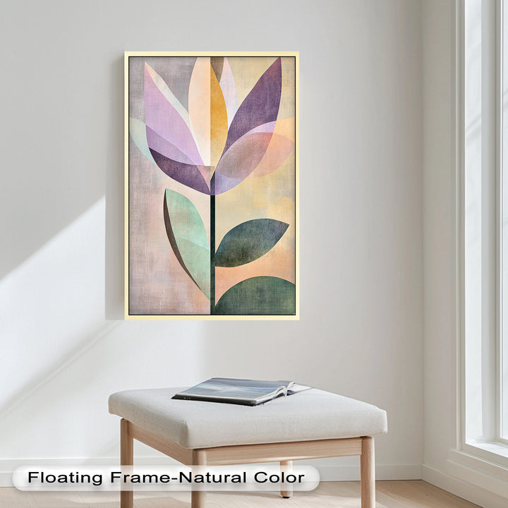 Purple Bloom – Minimalistisches geometrisches Blumenölgemälde