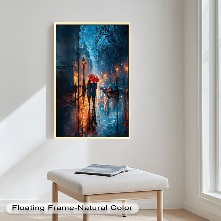 Lovers in the Rain – Romantic Night Street Oil Painting
