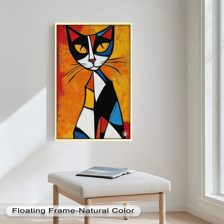 Geometrische Katze in kräftigen Farben – Picasso-Ölgemälde
