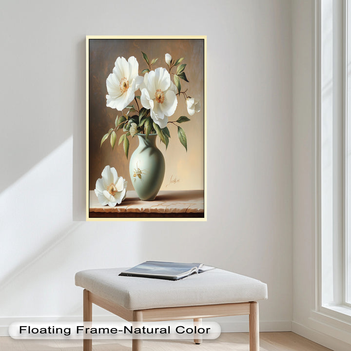 White Peony Still Life – Classic Floral Arrangement Flower Oil Painting