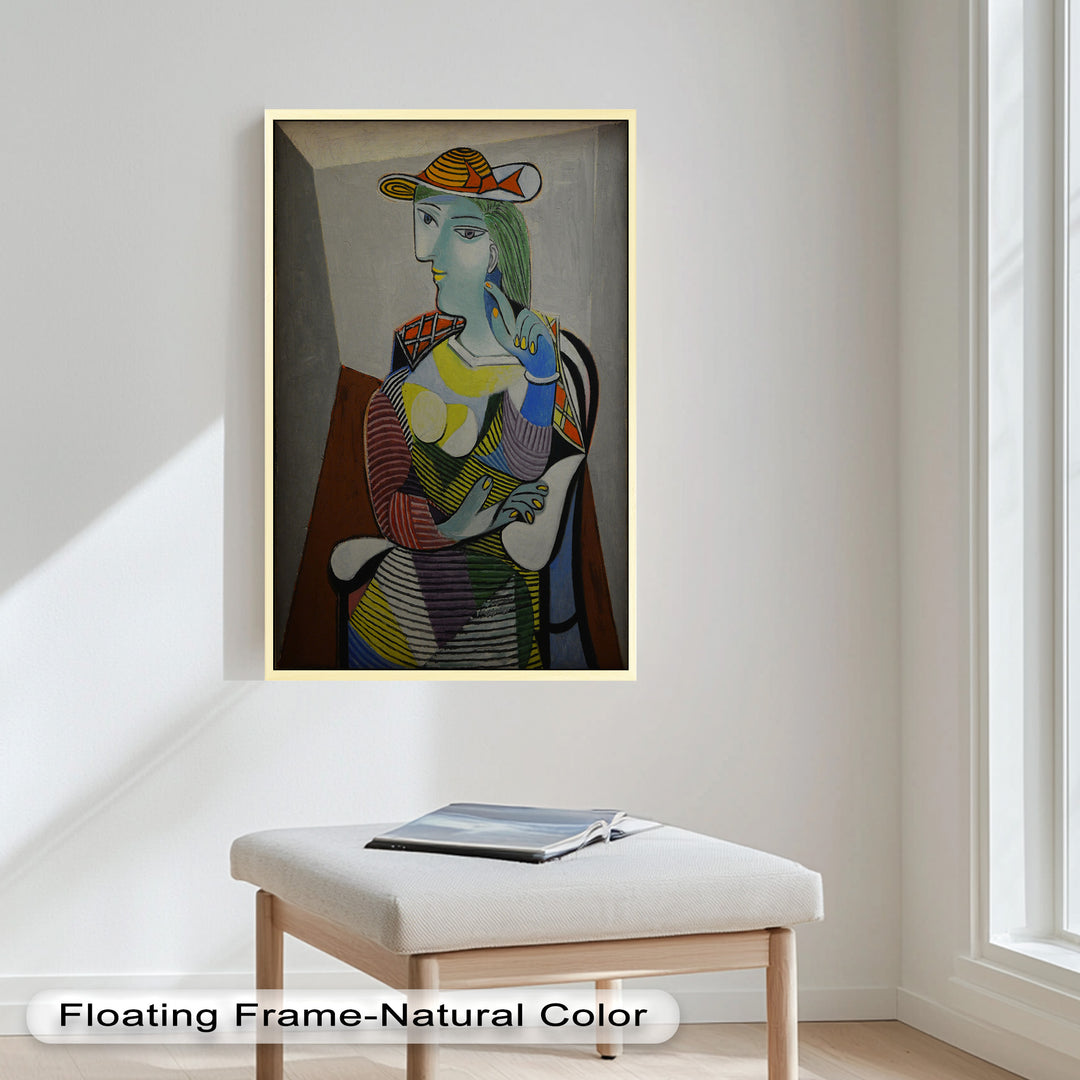 Striped Serenity – Colorful Woman in Hat Picasso Oil Painting