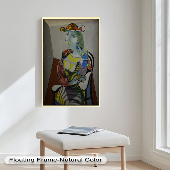 Striped Serenity – Colorful Woman in Hat Picasso Oil Painting
