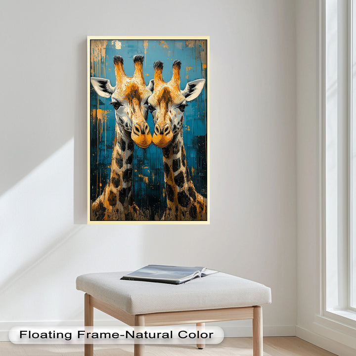 Zwei Giraffen in blauer abstrakter Harmonie - Tierölgemälde