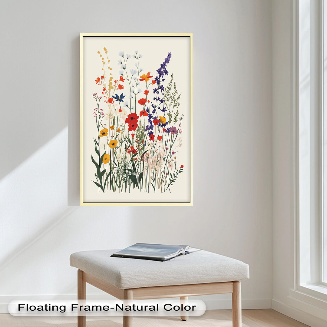 Wild Meadow Bloom – Farbenfrohes botanisches Ölgemälde im Boho-Stil