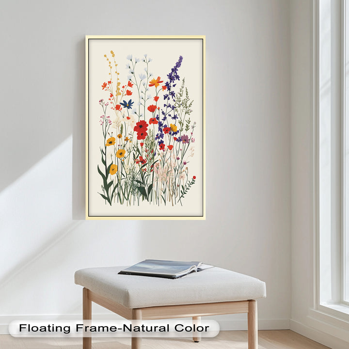 Wild Meadow Bloom – Farbenfrohes botanisches Ölgemälde im Boho-Stil