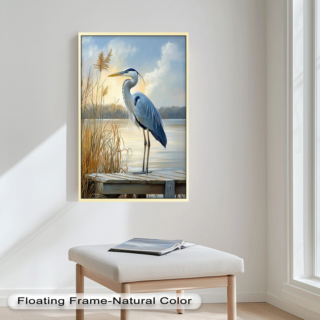 Majestic Heron in Misty Marshland - Animal Oil Painting