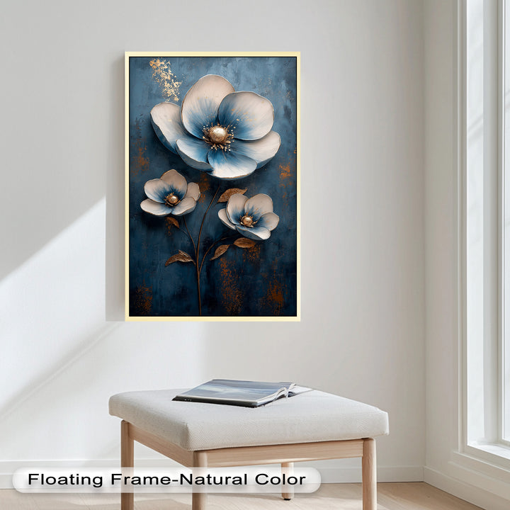 Blue and Gold Flower - Modern Oil Painting