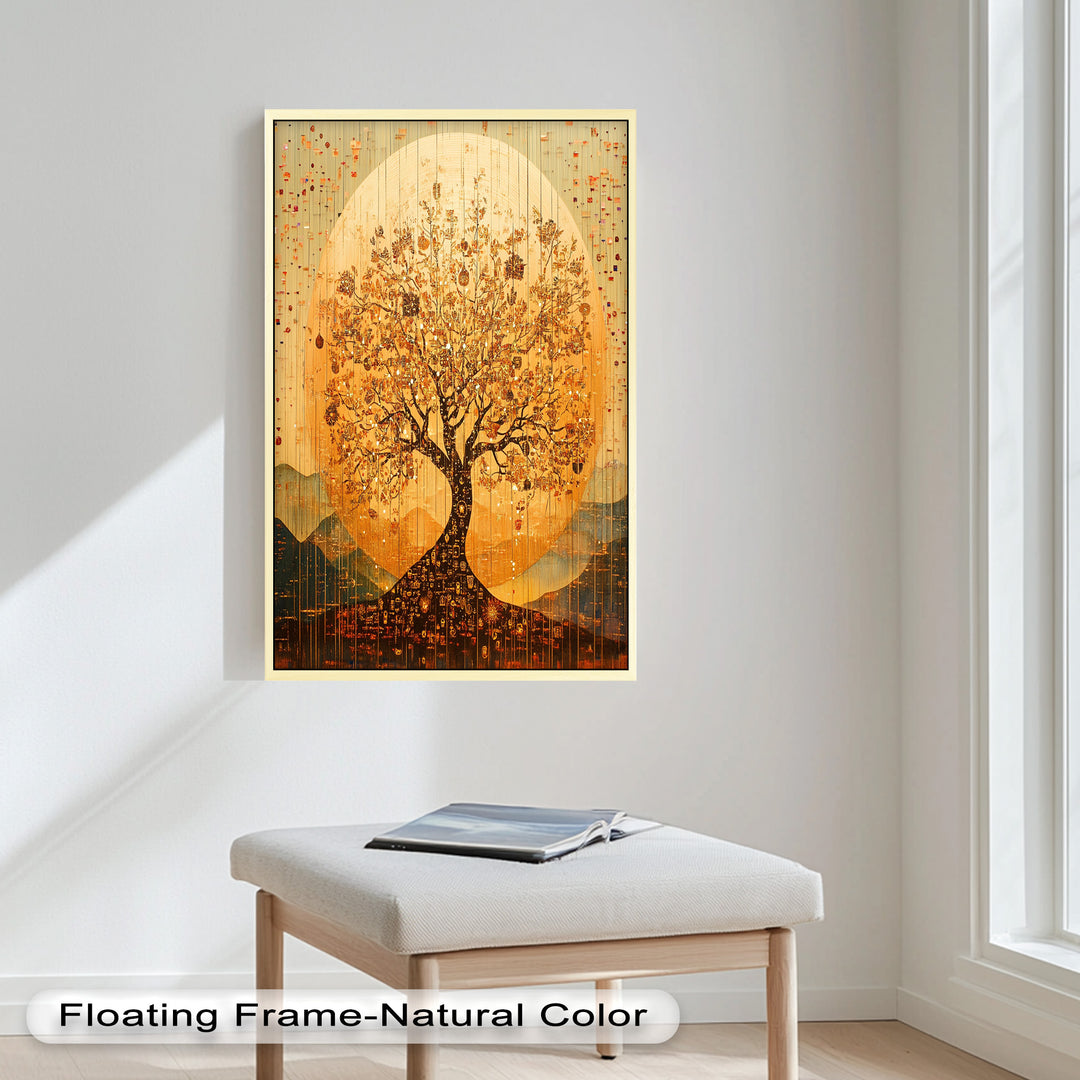 Tree of Light – Radiant Abstract Golden Tree Oil Painting