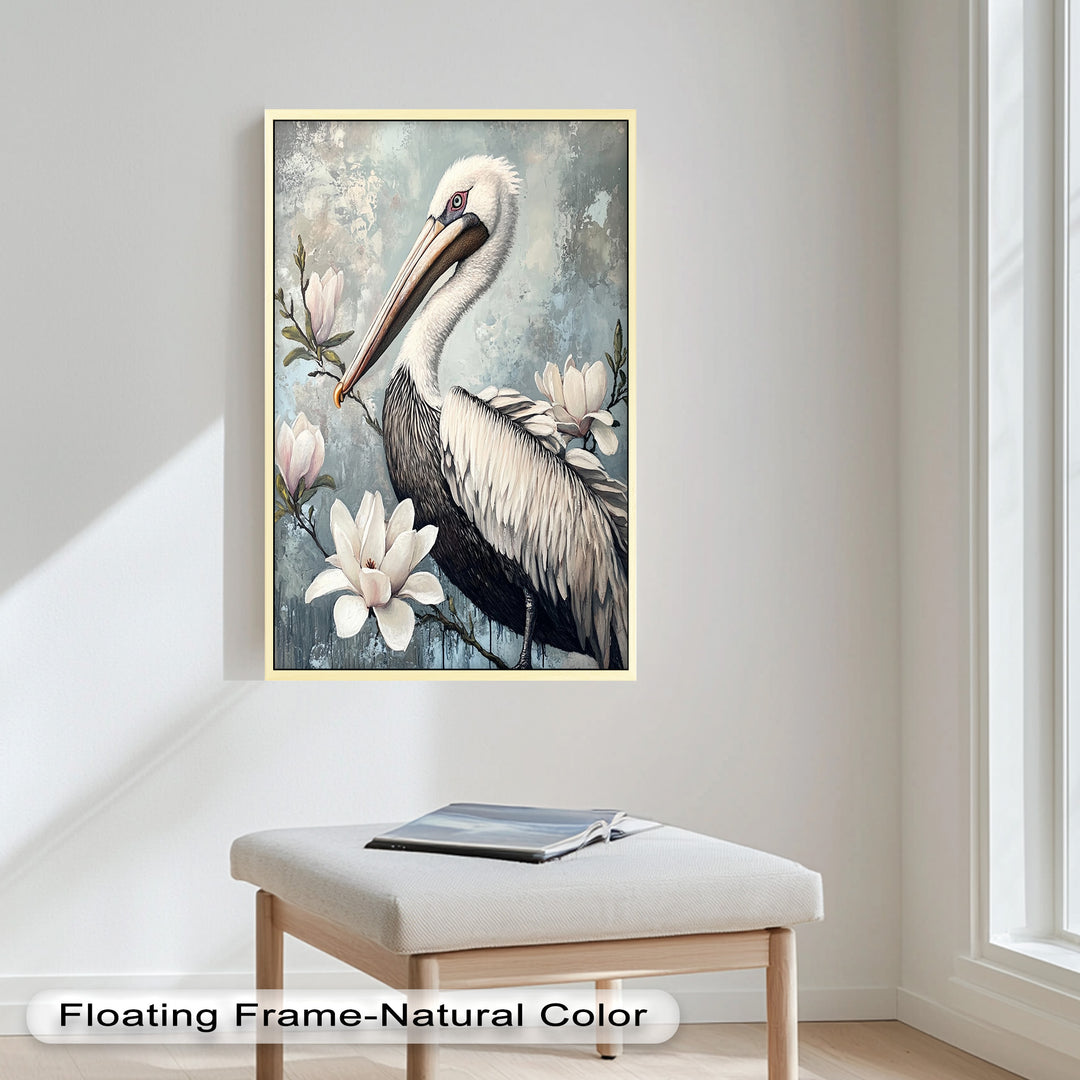 White Pelican Among Magnolia Blossoms - Animal Oil Painting