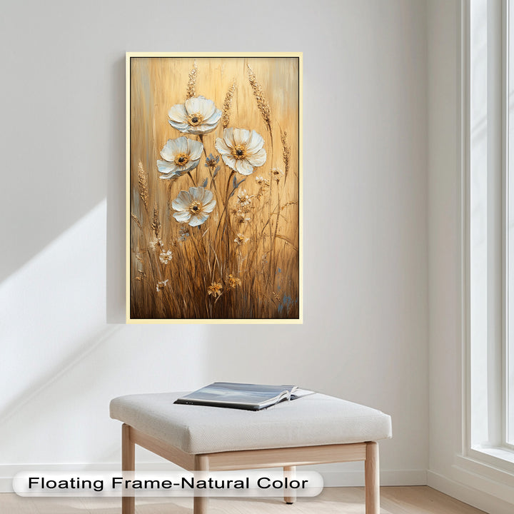 White Wildflowers in Wheat Field - Oil Painting