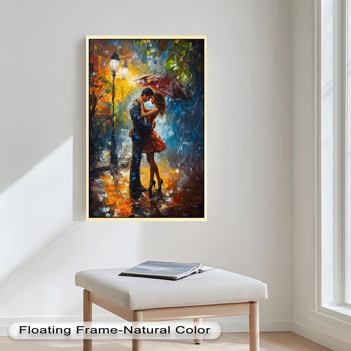 Evening Embrace – Romantic Rainy Street Scene Love Oil Painting