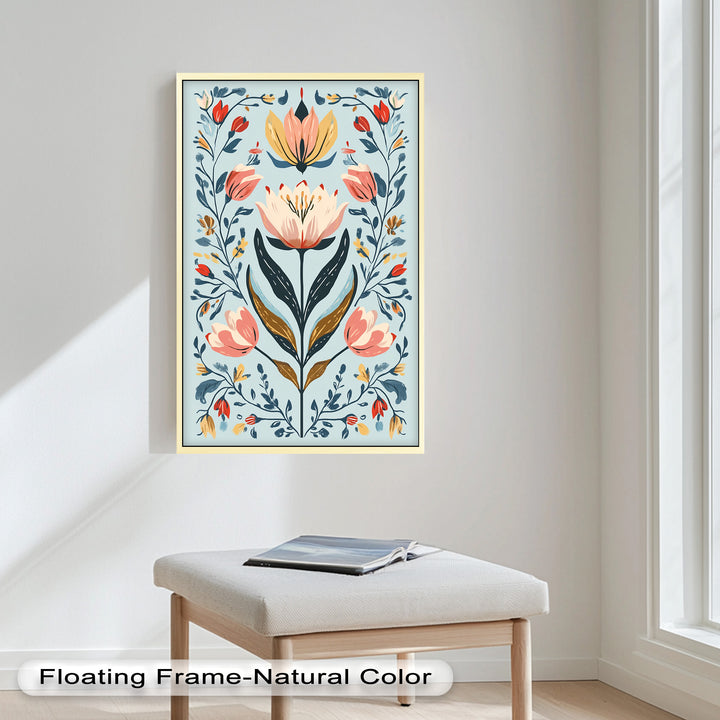 Folk-inspirierte Tulpenharmonie – Boho-Blumenölgemälde