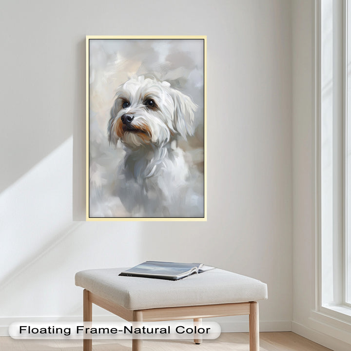 Snowy Gaze – White Maltese Portrait Animal Oil Painting