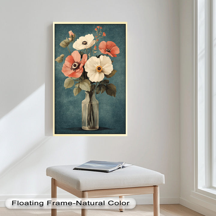 Vintage Mohnblumen in Glasvase – Romantisches Blumenölgemälde