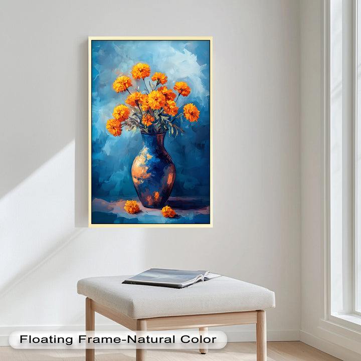 Golden Marigolds in Midnight Blue – Flower Oil Painting