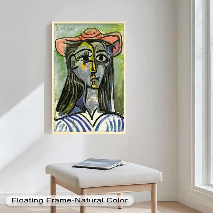 Striped Muse in Pink Hat – Picasso Oil Painting