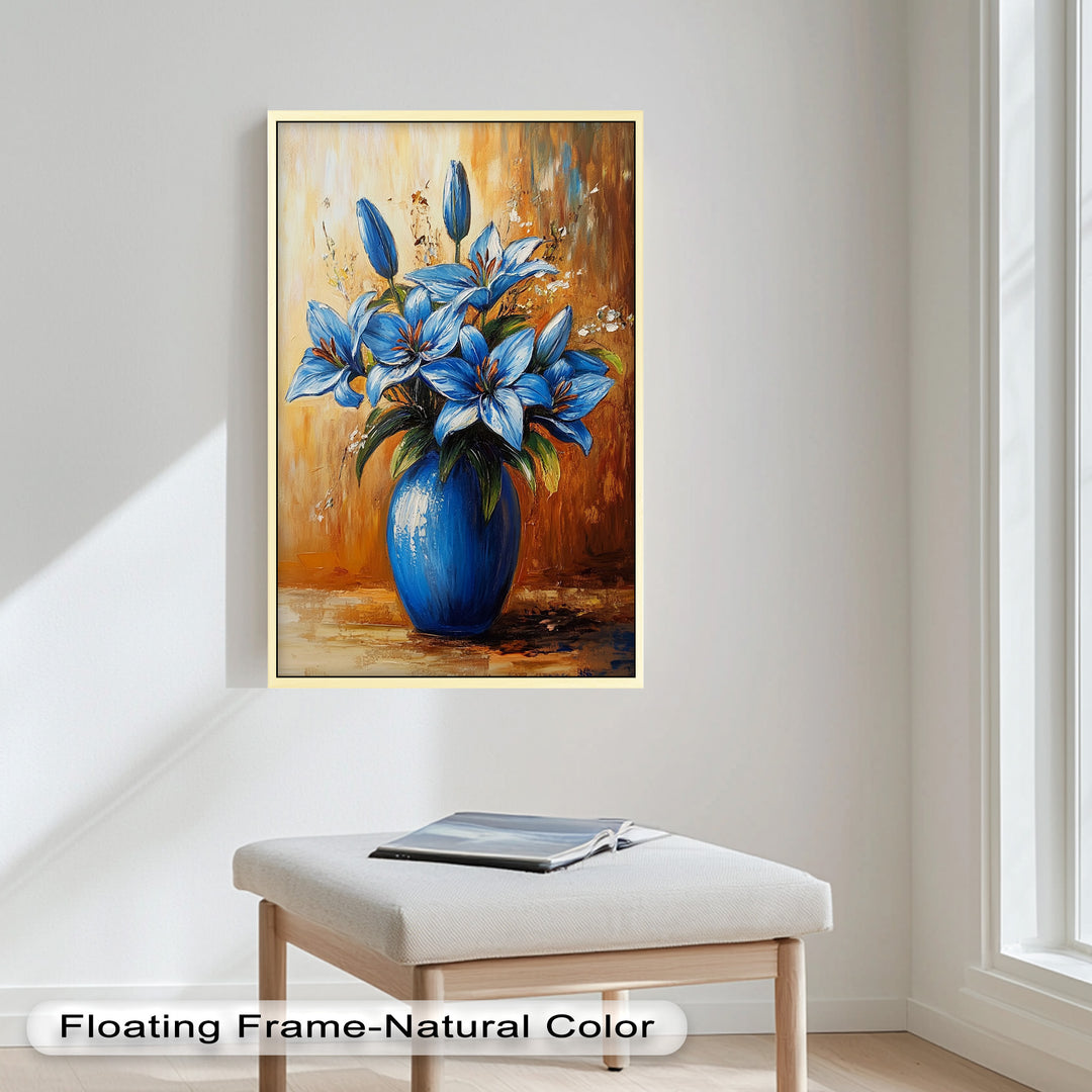 Azure Blossoms in a Blue Vase – Flower Oil Painting