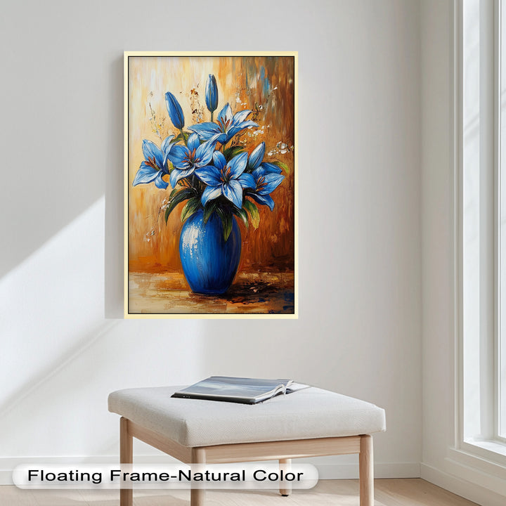 Azure Blossoms in a Blue Vase – Flower Oil Painting