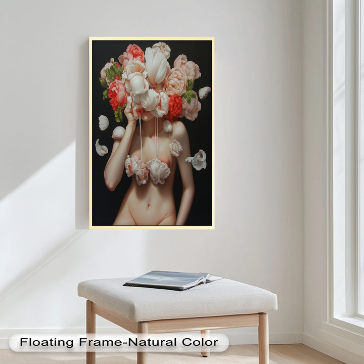 Bloomveil – Surreal Nude with Cascading Petals Oil Painting