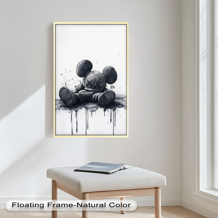 Gefallenes Schweigen – Monochromes KAWS-Ölgemälde