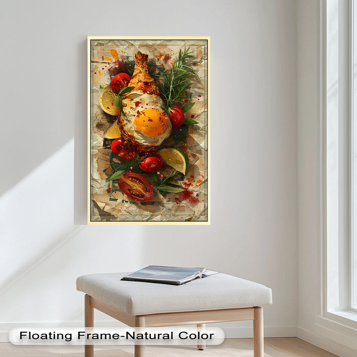 Spiegelei und Brathähnchen mit Kräutern - Food Painting
