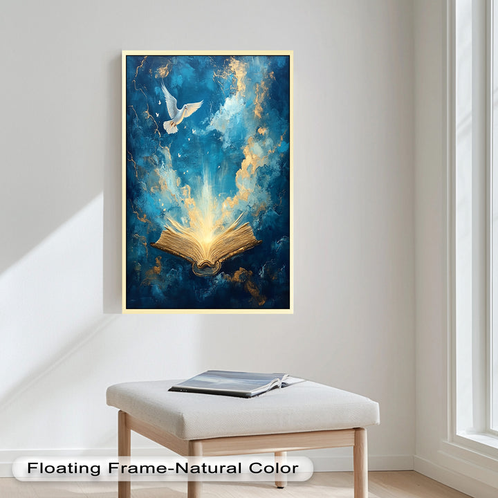 Illuminated Bible with Dove - Christian Oil Painting