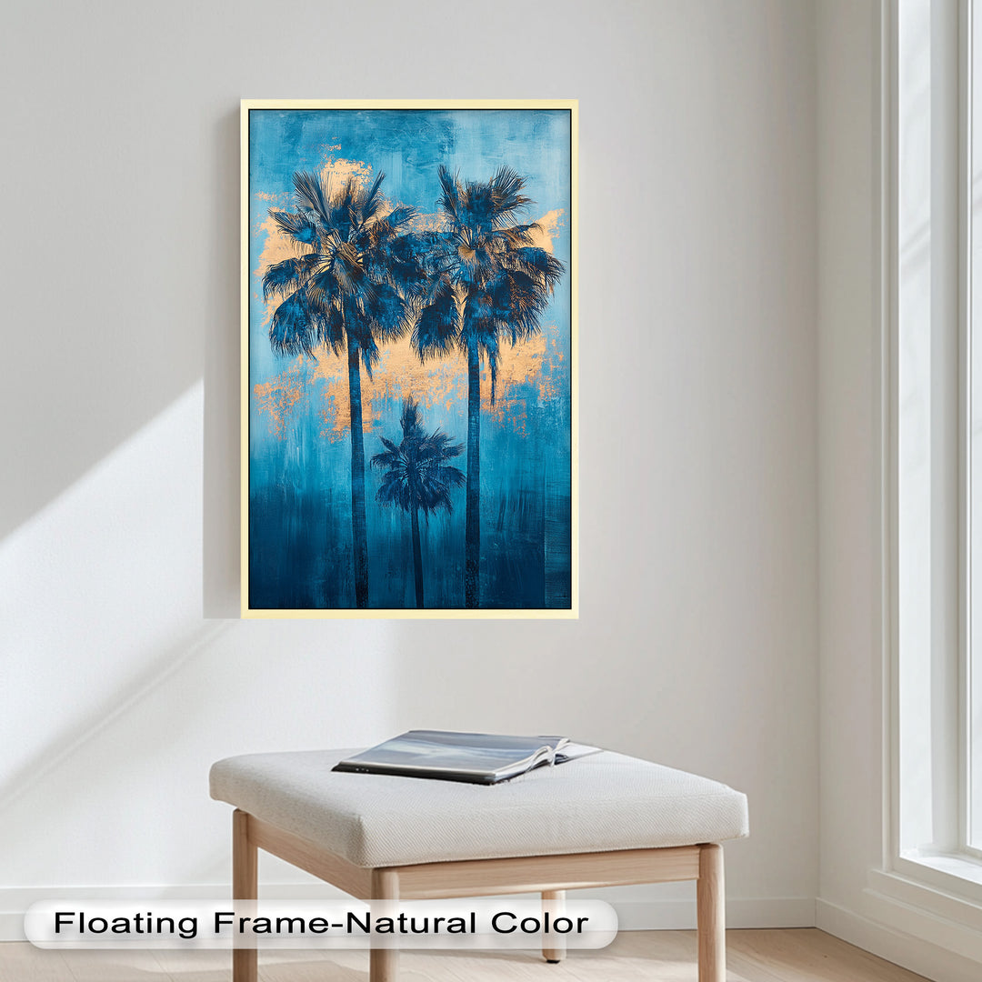 Blue Sunset Palms – Tropical Oil Painting