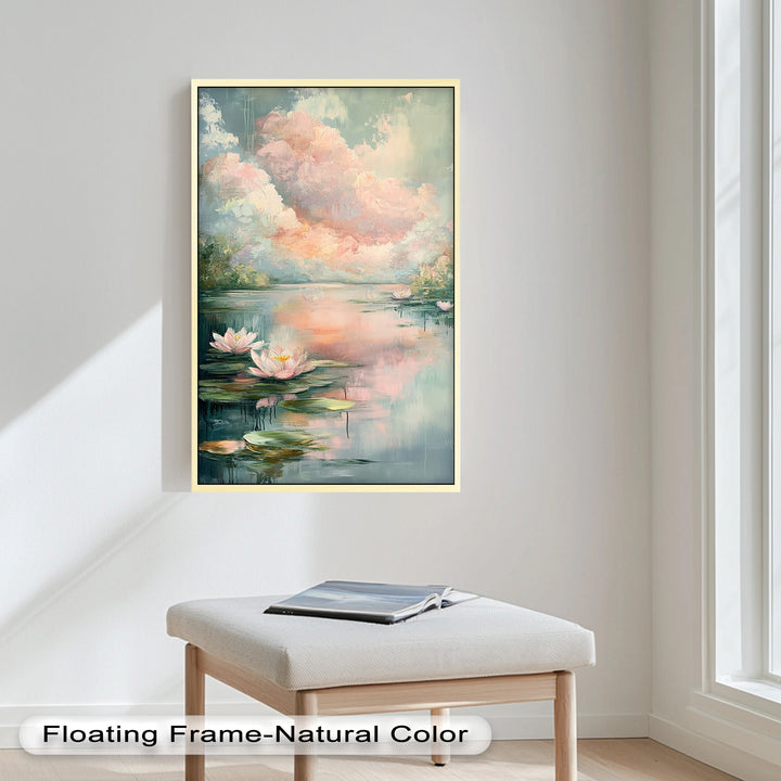 Pastel Water Lilies in Tranquil Lake - Flower Oil Painting