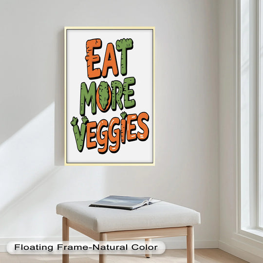 Crafted with high-quality materials, this 'Eat More Veggies' oil painting wall art showcases vibrant, colorful letters in a smooth, lasting finish.